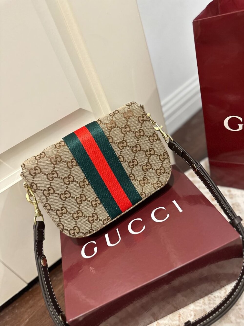 GUCCI Horsebit 1955 Canvas Saddle Bag Shoulder Bag - Picture 5 of 9